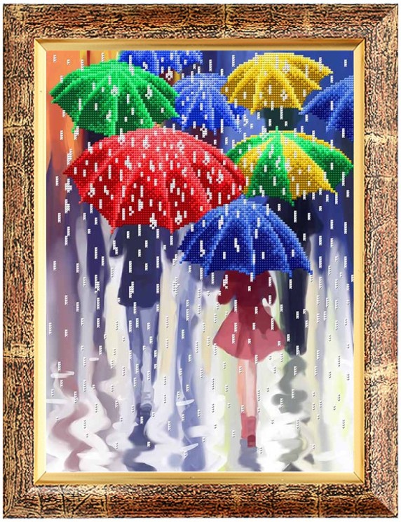 Рисунок на габардине бисером БЛАГОВЕСТ арт.К-3093 Веселые зонтики 28х38 см