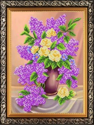Рисунок на ткани бисером БЛАГОВЕСТ арт.К-3152 Сирень и кремовые розы упак (1 шт)