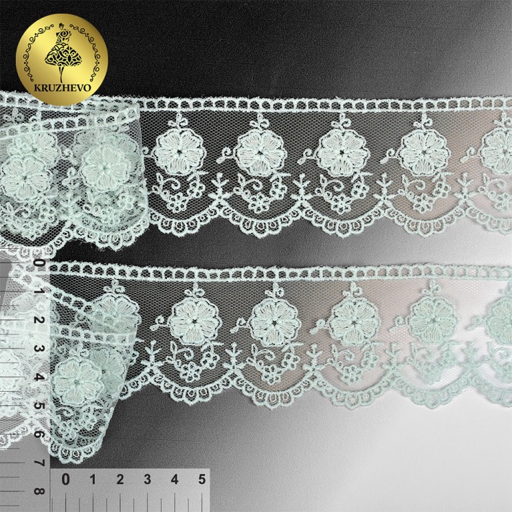 Кружево на сетке KRUZHEVO арт.TR.3814 шир.50мм цв.376 нежная мята уп.14м