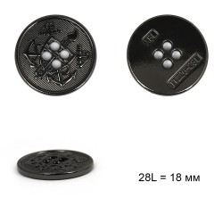 Пуговицы металл TBY.L-1226-5 цв.черный 28L = 18 мм, 4прокола, 36шт