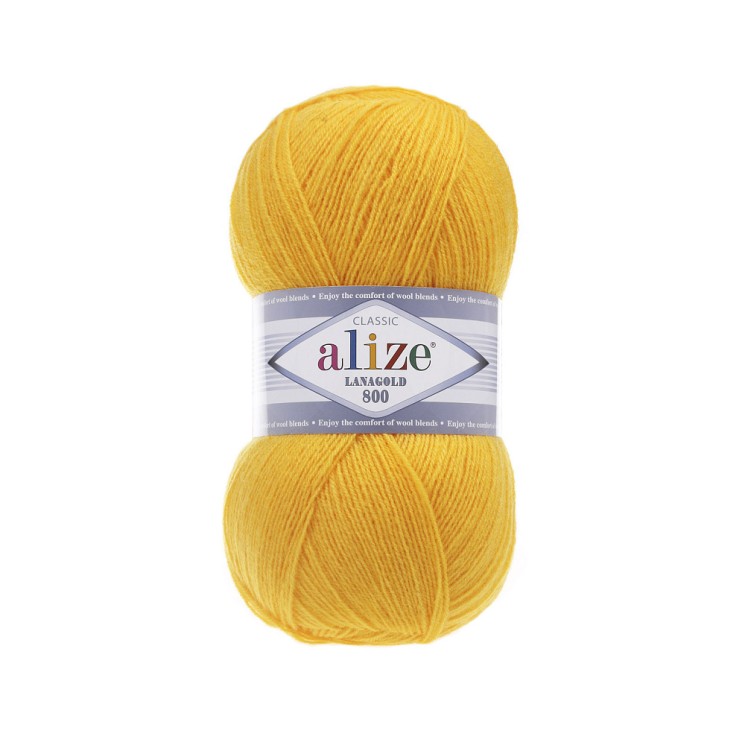 Пряжа для вязания Ализе LanaGold 800 (49% шерсть, 51% акрил) 5х100г/800м цв.216 желтый
