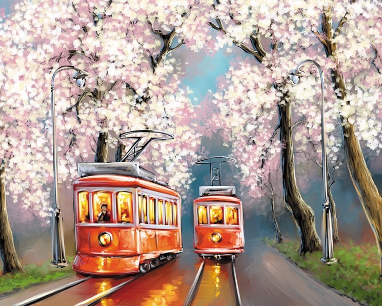 Картины по номерам Романтика весенних трамваев MG2418 40х50 тм Цветной