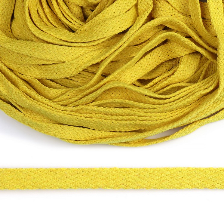 Шнур плоский х/б 12мм турецкое плетение цв.005 желтый уп.50 м