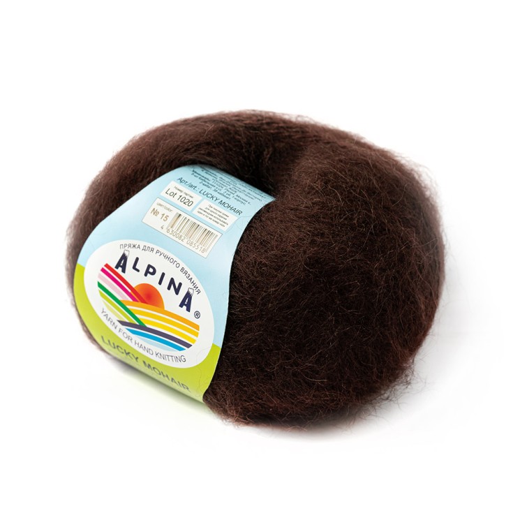 Пряжа ALPINA LUCKY MOHAIR (60% кид мохер, 40% акрил) 10х50г/150м цв.15 темно-коричневый