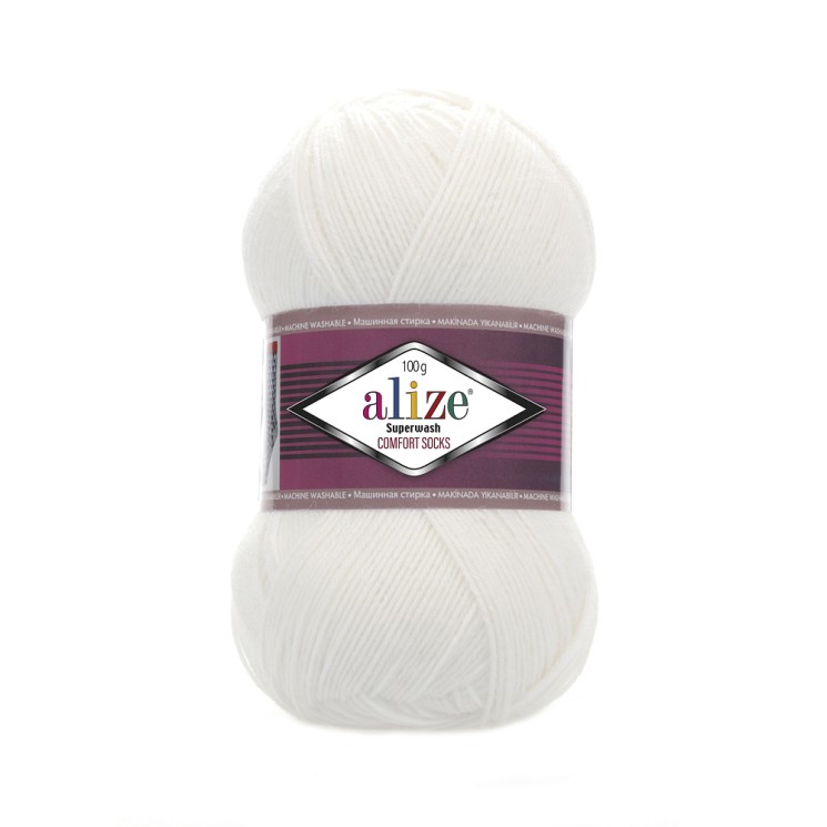 Пряжа для вязания Ализе Superwash Comfort Socks (75% шерсть, 25% полиамид) 5х100г/420м цв.055 белый