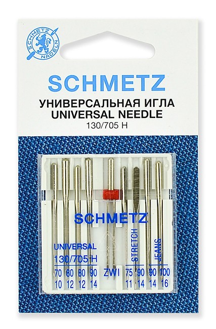 Иглы комбинированные Schmetz 130/705H №№ 70,80(2),90;75,90(S);90,100(J);80/2.0, уп. 9 игл