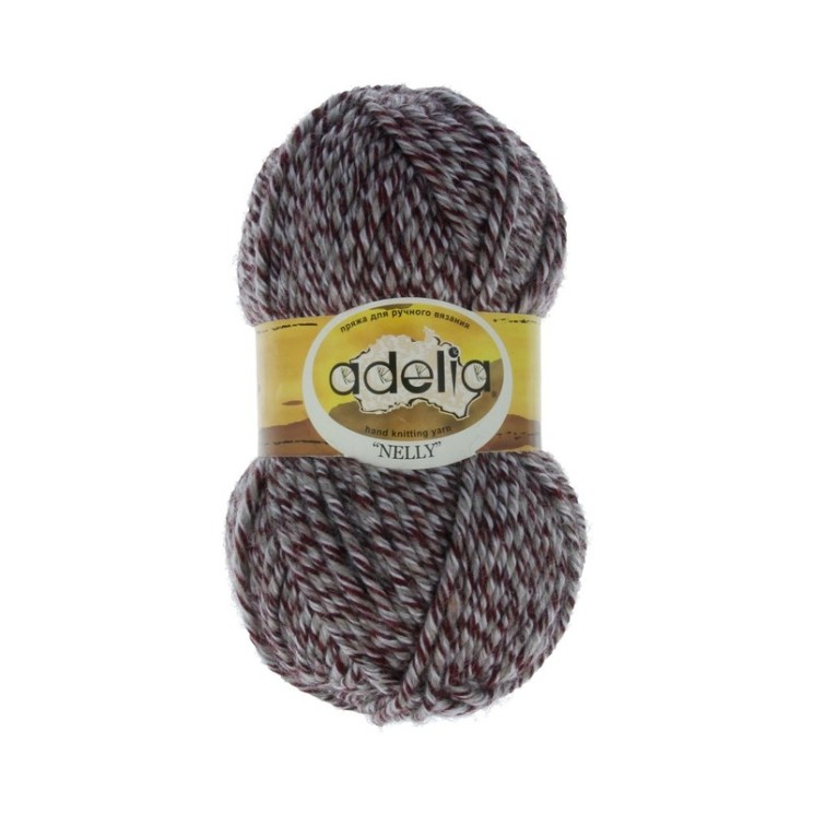 Пряжа ADELIA NELLY (70% шерсть, 30% акрил) 5х100г/100м цв.15 серый-бордовый (меланж)