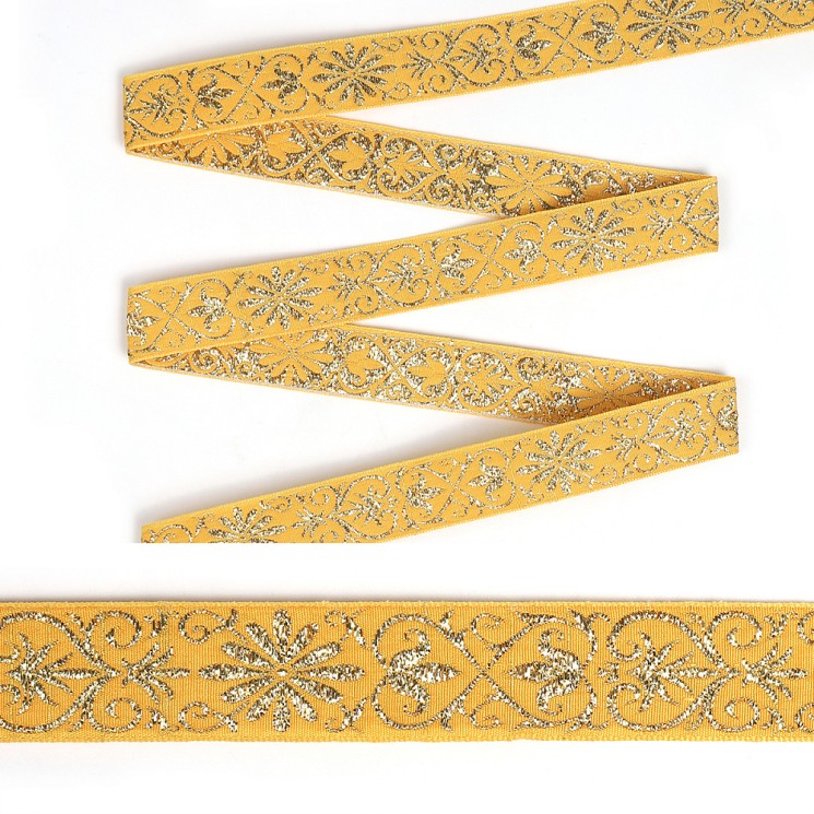 Лента отделочная жаккардовая арт.с1857г17 рис.8974 с метанитом шир.24мм цв.желтый в ассортименте уп.25м