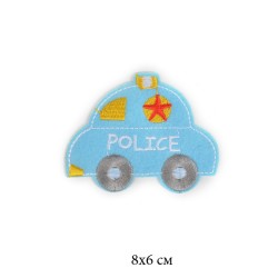 Термоаппликации арт.TBY-2131 Машинка Police голубая 8х6 см 10 шт