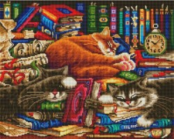 Набор Белоснежка для изготовления картин со стразами на подрамнике арт.БЛ.617-ST-S Библиотека кошек 40х50см