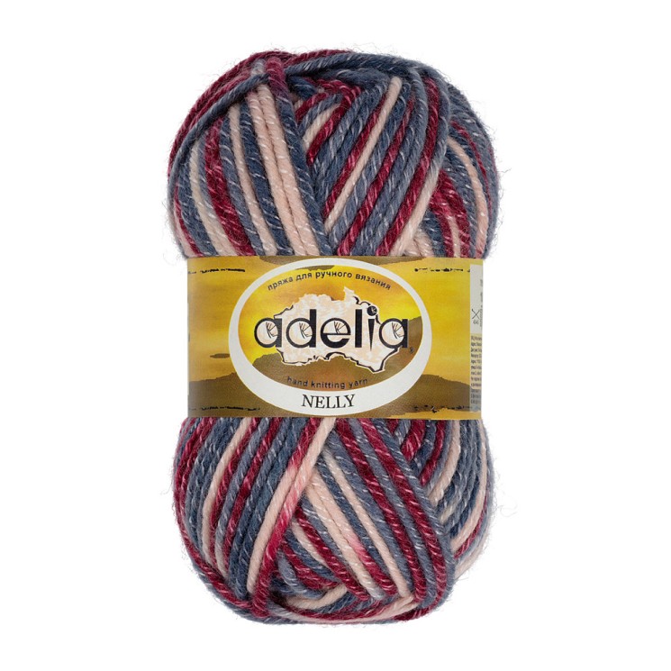 Пряжа ADELIA NELLY (70% шерсть, 30% акрил) 5х100г/100м цв.33 св.розовый-серо-синий-джинс-бордовый