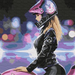 Картины по номерам Molly арт.KHM0033 Девушка на мотоцикле (24 цвета) 30х30 см