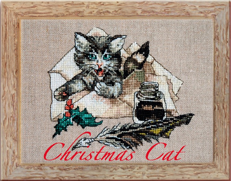 Набор для вышивания NIMUE арт.145-P014 K Christmas Cat (Рождественский кот) 12х12 см