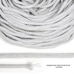 Шнур круглый х/б 08мм турецкое плетение с наполнителем TW цв.028 св.серый уп.50 м