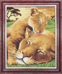 Рисунок на ткани КАРОЛИНКА арт. КБЖ-4040 Мамы и их зверята. Заботливый львенок 18,6х24,3 см