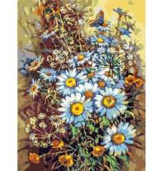 Картины по номерам Белоснежка арт.БЛ.249-AS Букет с ромашками и бабочкой 40х30 см