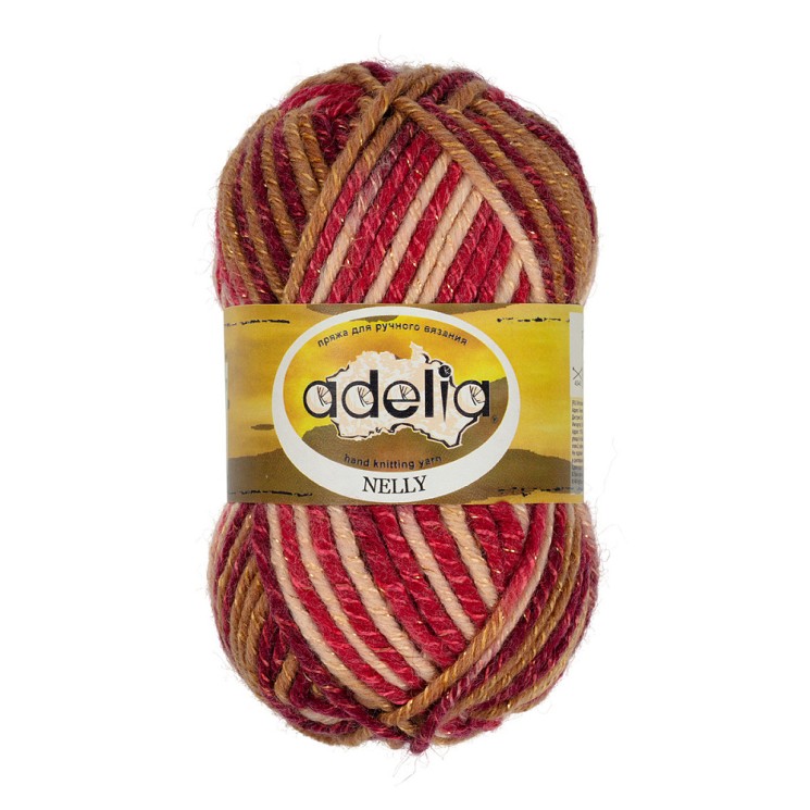 Пряжа ADELIA NELLY (70% шерсть, 30% акрил) 5х100г/100м цв.29 св.бежевый-т.бежевый-т.красный-бодовый-люрекс