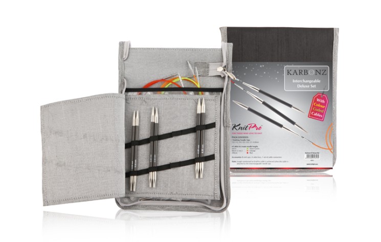 41621 Knit Pro Набор "Starter Set" съемных спиц "Karbonz" 4вида спиц в наборе 3мм, 3,5мм, 4мм, 4,5мм тросик 60, 80, 100 см