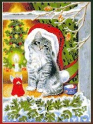 Набор для вышивания KUSTOM KRAFTS арт.99677 Рождественский котёнок 27,9х40,5 см