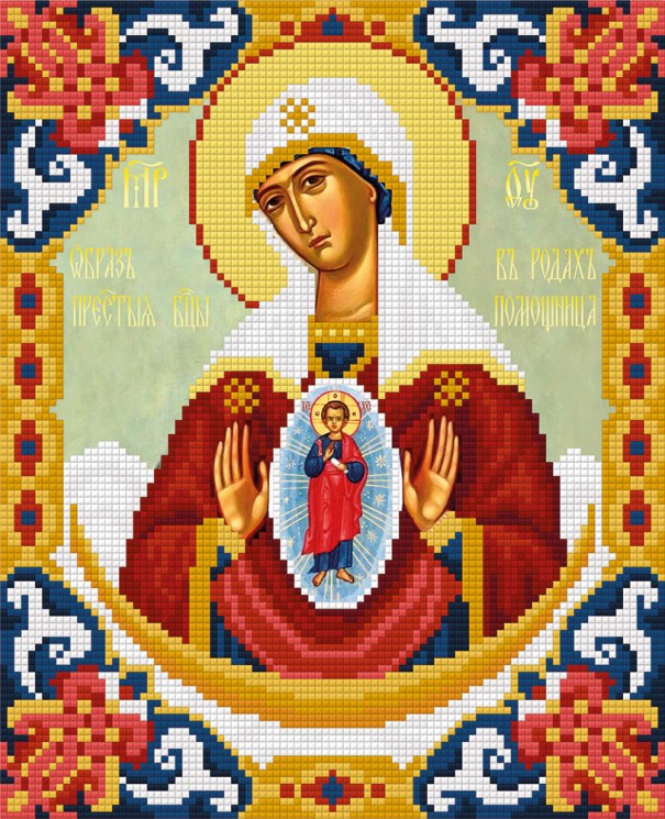 Кристальная мозаика на холсте ФРЕЯ арт.ALVR-167 Икона Божией Матери Помощница в родах 22х27 см