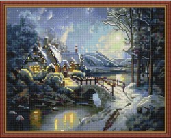 Картина 5D мозаика с нанесенной рамкой Molly арт.KM0980 Зимний вечер (36 цветов) 40х50 см упак