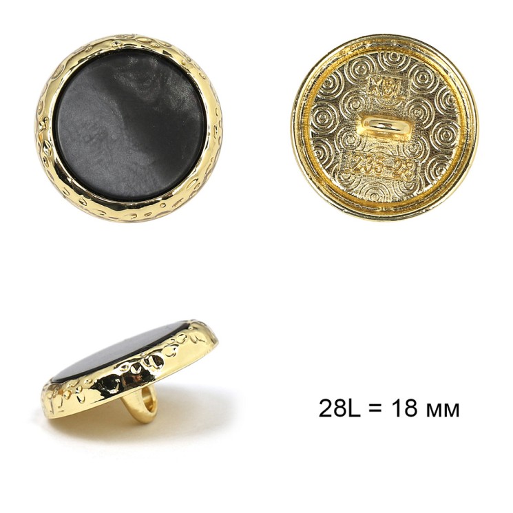 Пуговицы металл TBY.L-1235-1/5 цв.черный с золотом 28L = 18 мм, на ножке, 50шт