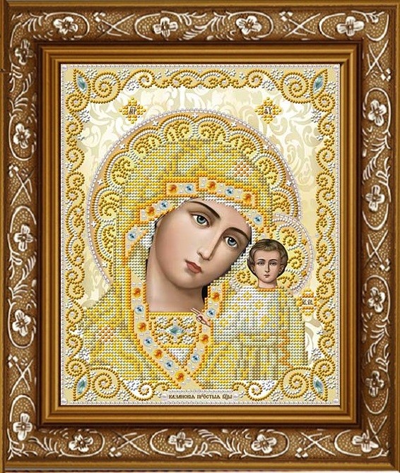 Рисунок на ткани бисером БЛАГОВЕСТ арт.И-4098 Пресвятая Богородица Казанская в белом 20х24,5 см