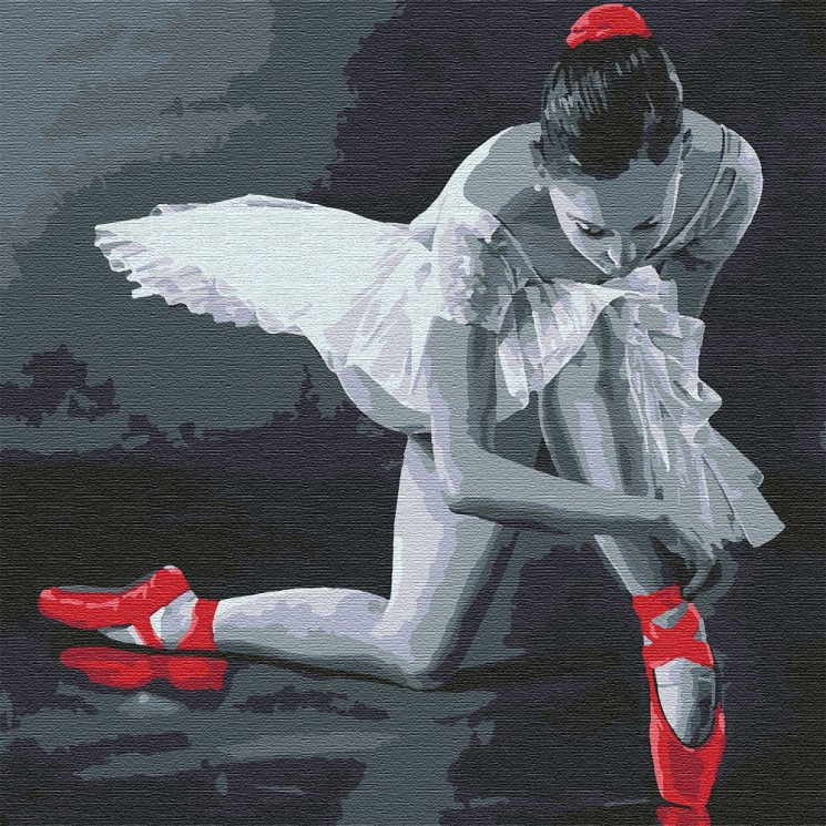 Картины по номерам Molly арт.KHM0037 Балерина в красных пуантах (15 цветов) 30х30 см