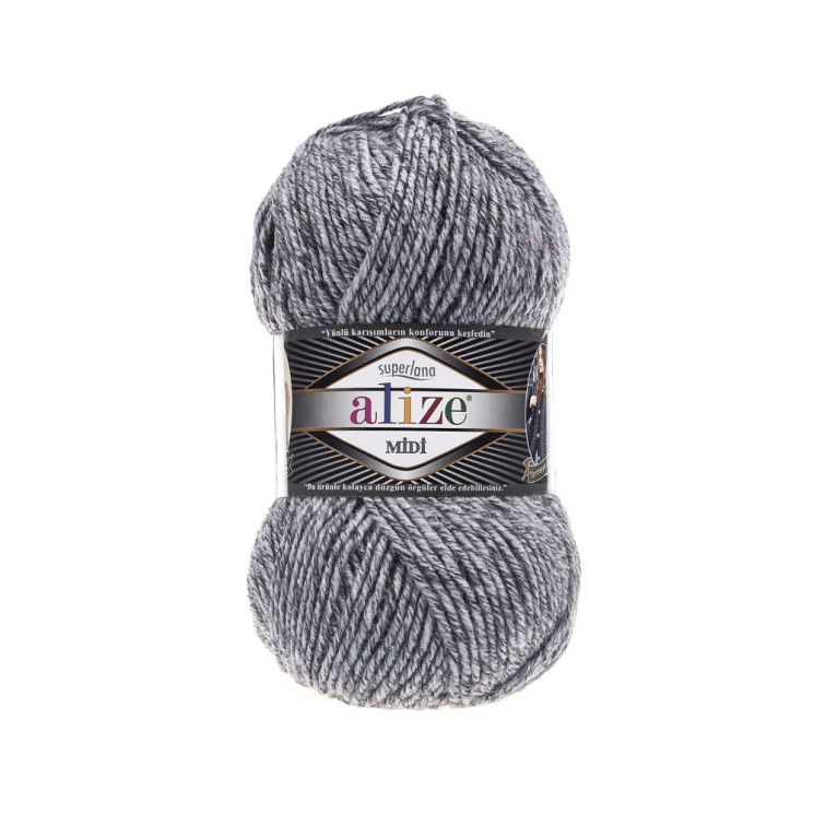 Пряжа для вязания Ализе Superlana midi (25% шерсть, 75% акрил) 5х100г/170м цв.801 серый жаспе