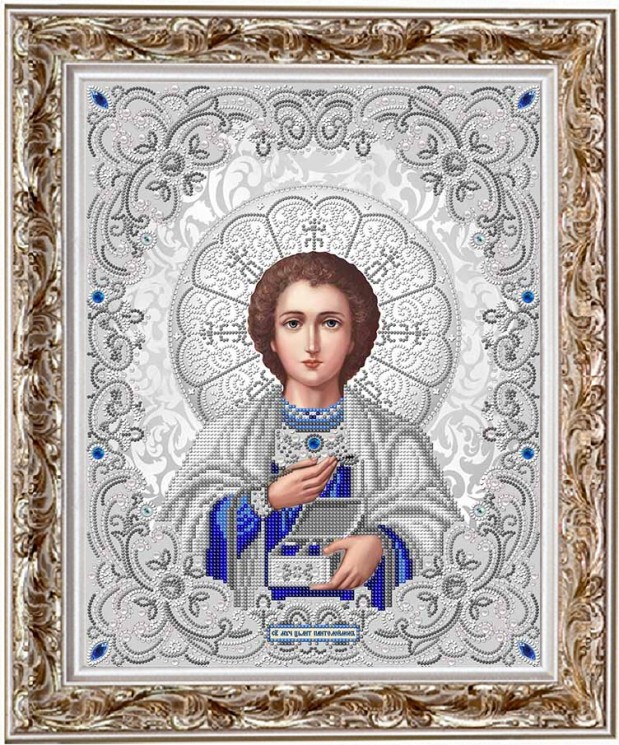 Рисунок на ткани бисером БЛАГОВЕСТ арт.ЖС-3016 Святой Пантелеймон в жемчуге