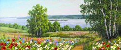 Рисунок на шелке МАТРЕНИН ПОСАД арт.24х47 - 4057 Пейзаж с цветами упак (1 шт)