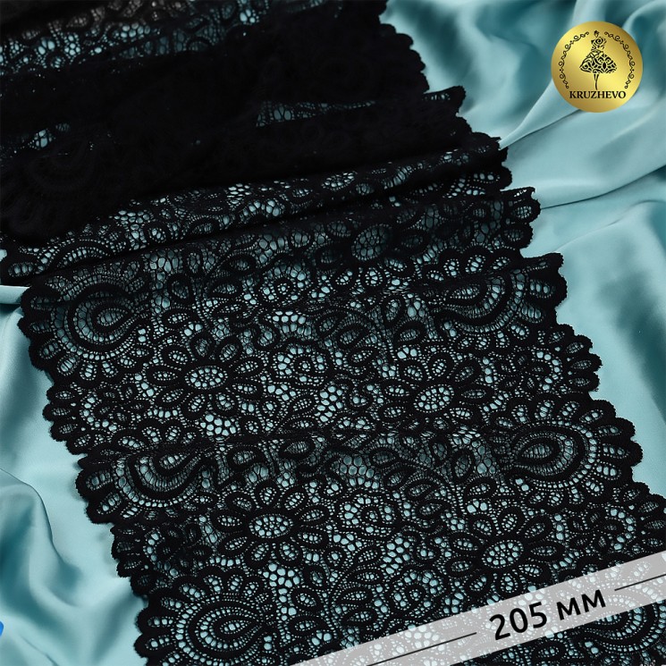 Кружево-стрейч KRUZHEVO арт.TBY.YSTL00839 шир.205мм цв.02 черный рул.130м