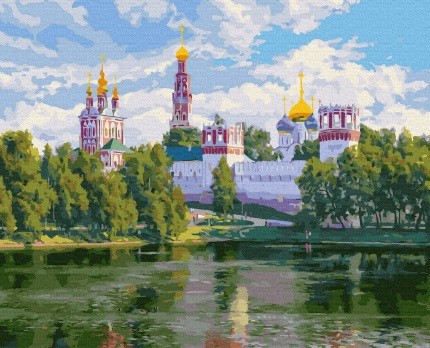 Картина по номерам с цветной схемой на холсте Molly арт.KK0704 Басов С. Новодевичий монастырь 40х50 см