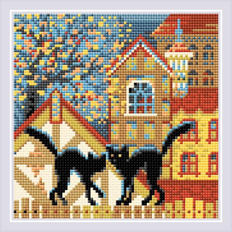 Набор "РИОЛИС" мозаичная картина арт.AM0049 Город и кошки. Осень 20х20 см