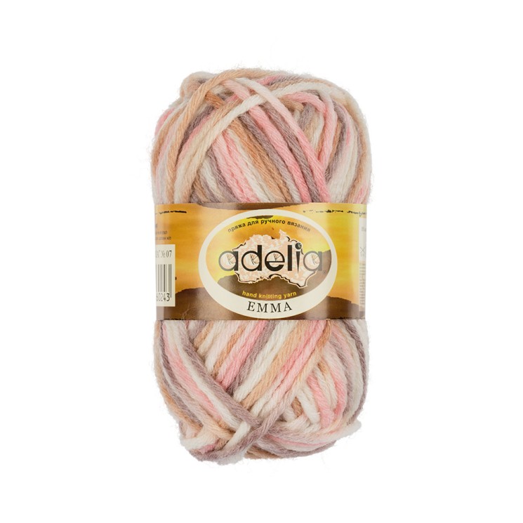 Пряжа ADELIA EMMA (80% акрил, 20% шерсть) 10х50г/50м цв.07 св.серый-белый-св.розовый-св.желтый