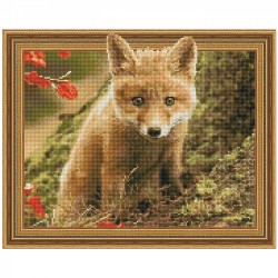 Картина 3D мозаика с нанесенной рамкой Molly арт.KM0780 Лисенок в осеннем лесу (29 цветов) 40х50 см