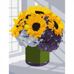 Картины по номерам Molly арт.KH0787 Букет подсолнухов с гортензией (13 цветов) 15х20 см