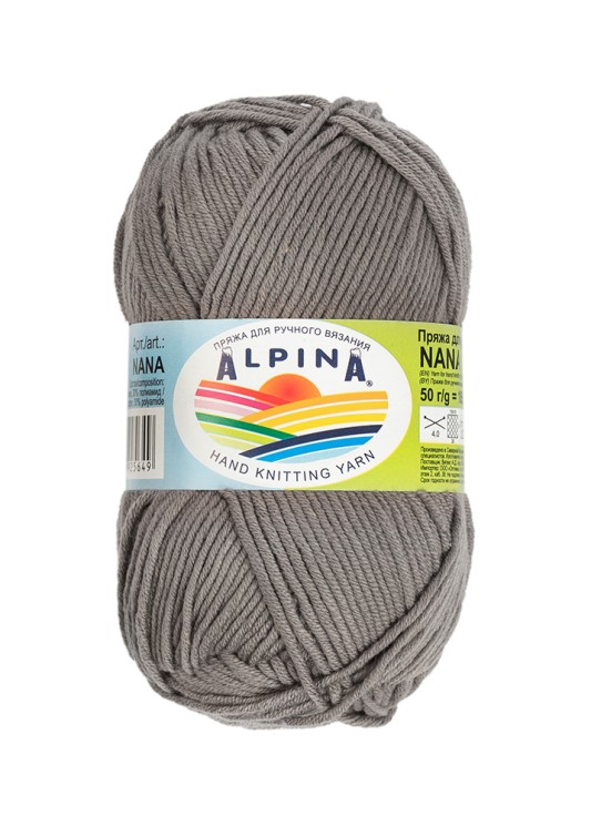 Пряжа ALPINA NANA (70% хлопок, 30% полиамид) 10х50г/105м цв.21 серый