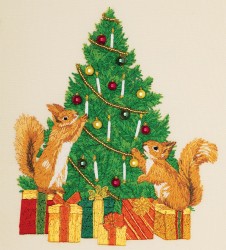 Набор для вышивания PANNA Живая картина арт. JK-2271 Бельчата украшают елку 19х17 см