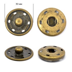 Кнопка пришивная TBY-SBB латунь 30 мм цв. античная латунь уп. 6 листов по 12 кнопок