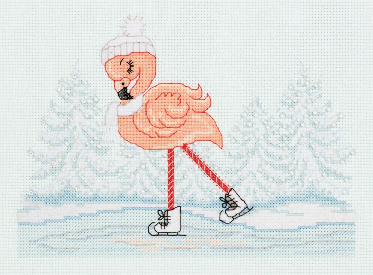 Набор для вышивания KLART арт. 8-417 Фламинго на коньках 20,5х15,5 см