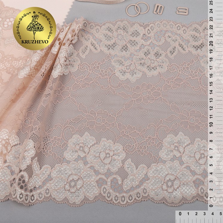 Кружево-стрейч KRUZHEVO арт.TBY.E402 шир.230мм цв.01 экрю уп.10м