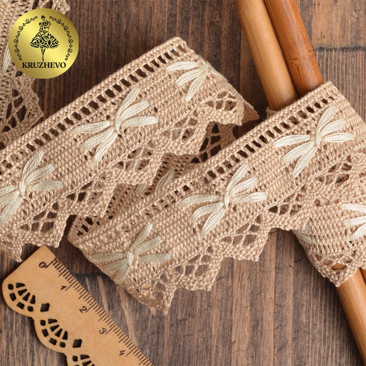 Тесьма вязаная KRUZHEVO из мерсеризованного хлопка 37 мм TR.K-10034 цв.03 бежевый с кремом уп.10м упак (10 м)