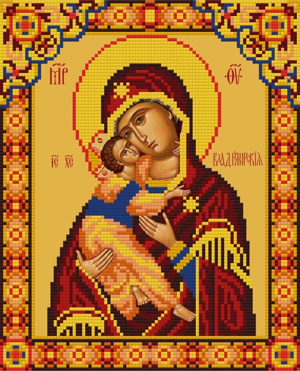 Кристальная мозаика на холсте ФРЕЯ арт.ALVR-178 Икона Божией Матери Владимирская 22х27 см