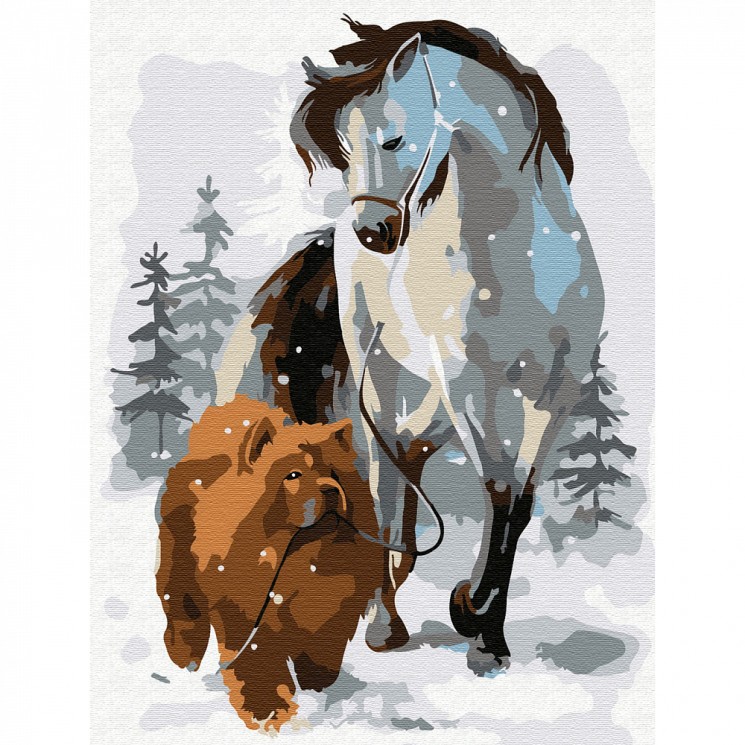 Картины по номерам Molly арт.KH0792 Лошадь с собакой на прогулке (13 цветов) 15х20 см
