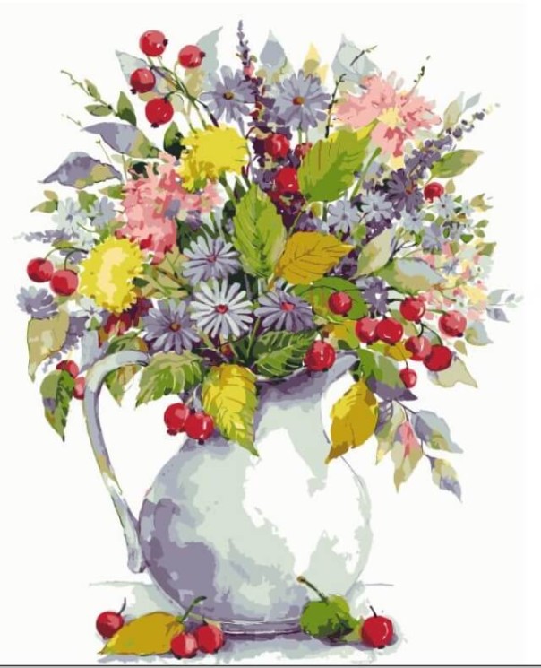 Рисование по номерам Букет с одуванчиками и ягодами MG2059 40х50 тм Цветной