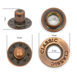 Кнопка клямерная СX-YS0526 СLASSIC 18мм цв. красн.бронза уп. 50шт