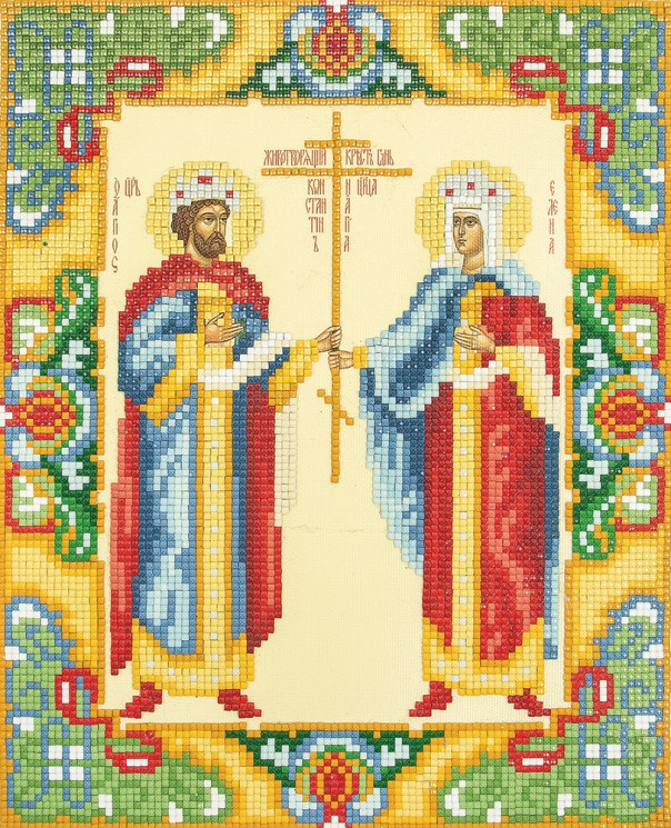 Кристальная мозаика на холсте ФРЕЯ арт.ALVR-09 084 Икона Святых Равноапостольных царя Константина и царицы Елены 22х27 см