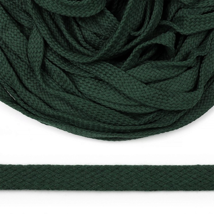 Шнур плоский х/б 12мм турецкое плетение цв.019 т.зелёный уп.50 м