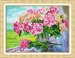 Набор для вышивания бисером ПАУТИНКА арт.Б-1274 Розовые пионы 38х28 см